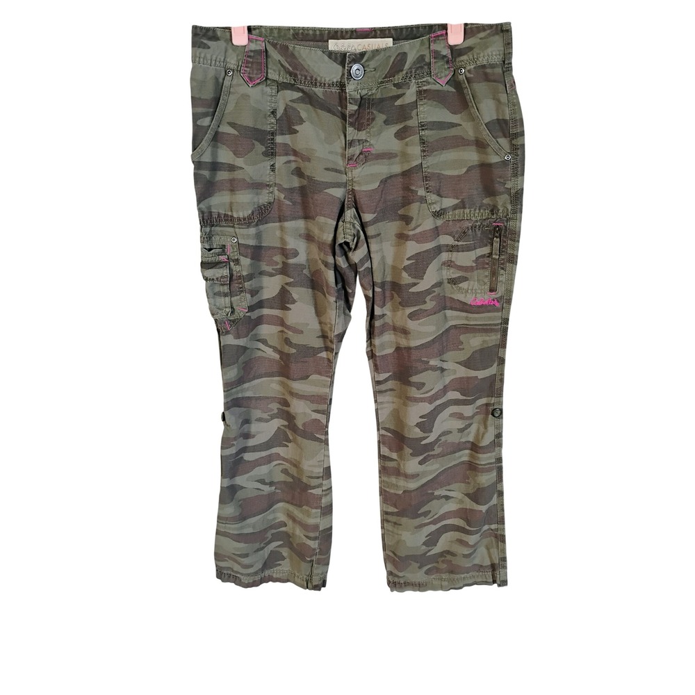 Cabela's Womens Camo Cropped Cargo Pants Pink Stitch‎ Utility Casual